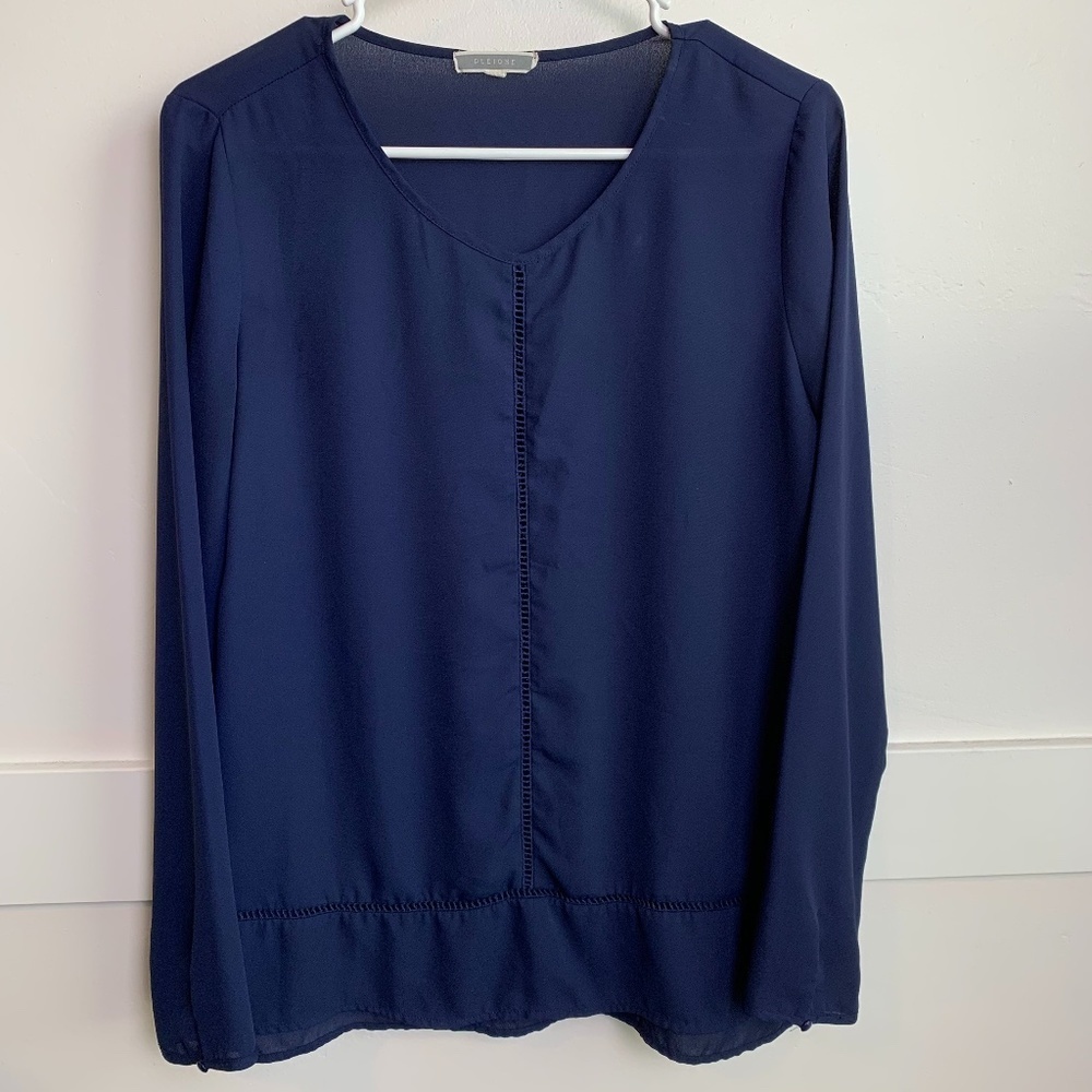 Pleione Dark Blue Long Sleeve Blouse